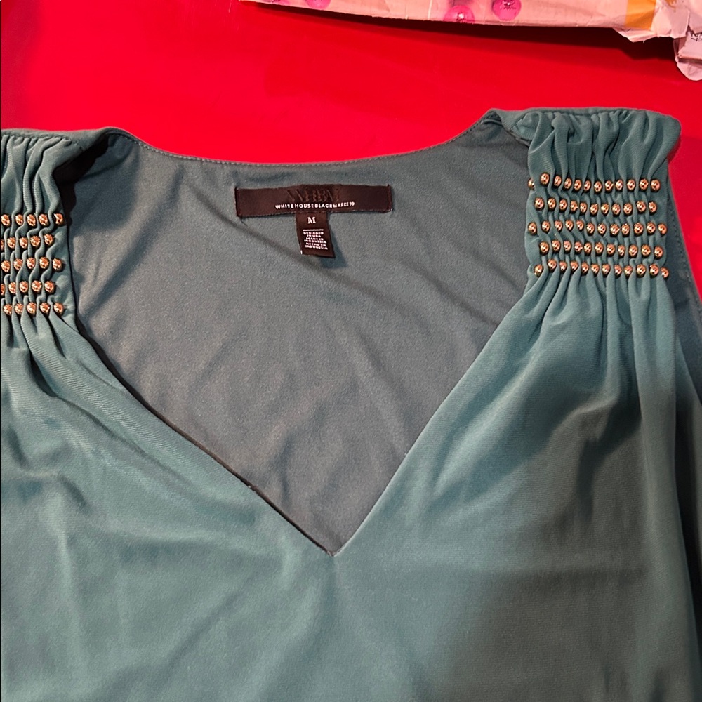 White House Black Market Teal Embellished Blouse - Picture 4 of 5